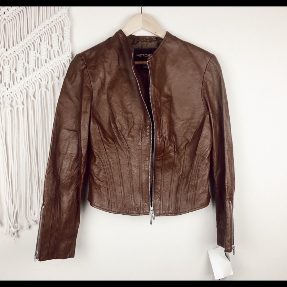 Metro Style Brown Genuine Leather Jacket